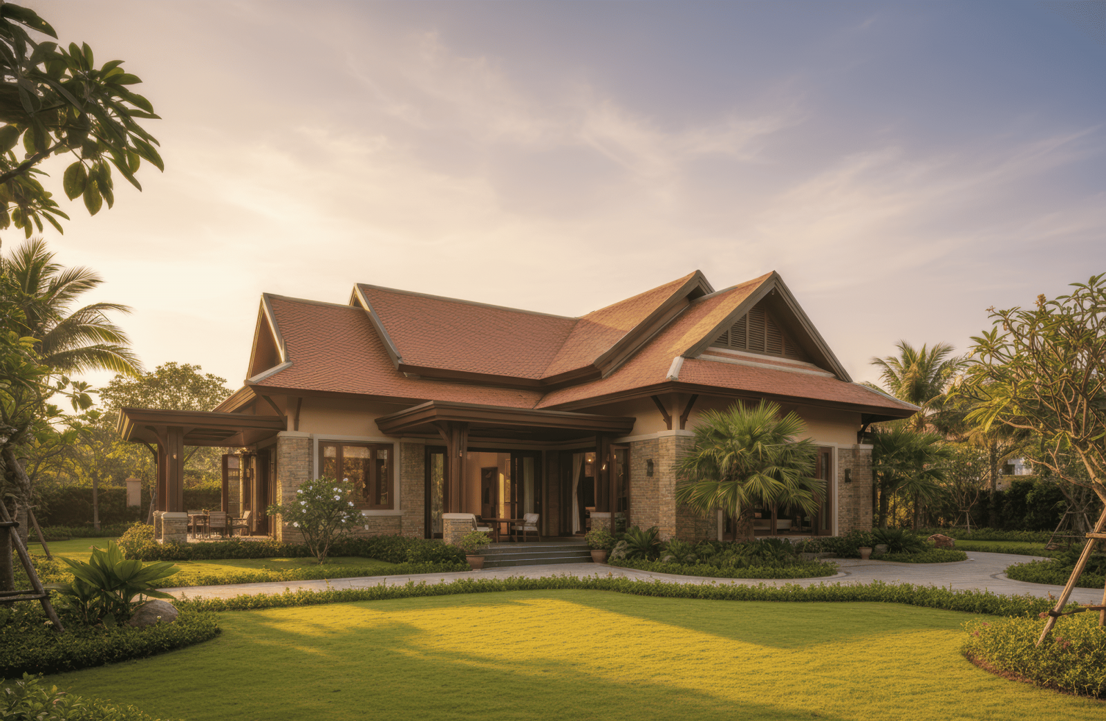 45+ Mẫu nhà mái thái 1 tầng 3 phòng ngủ đẹp, hiện đại ở Việt Nam