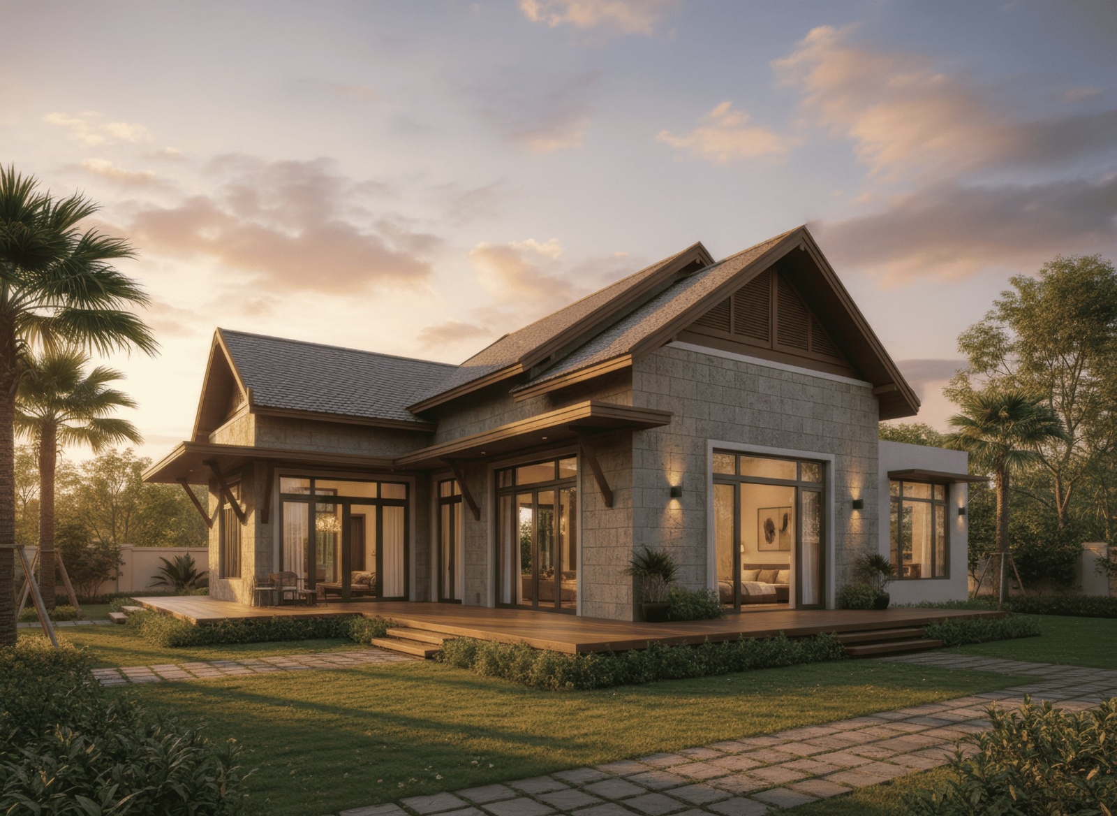 45+ Mẫu nhà mái thái 1 tầng 3 phòng ngủ đẹp, hiện đại ở Việt Nam