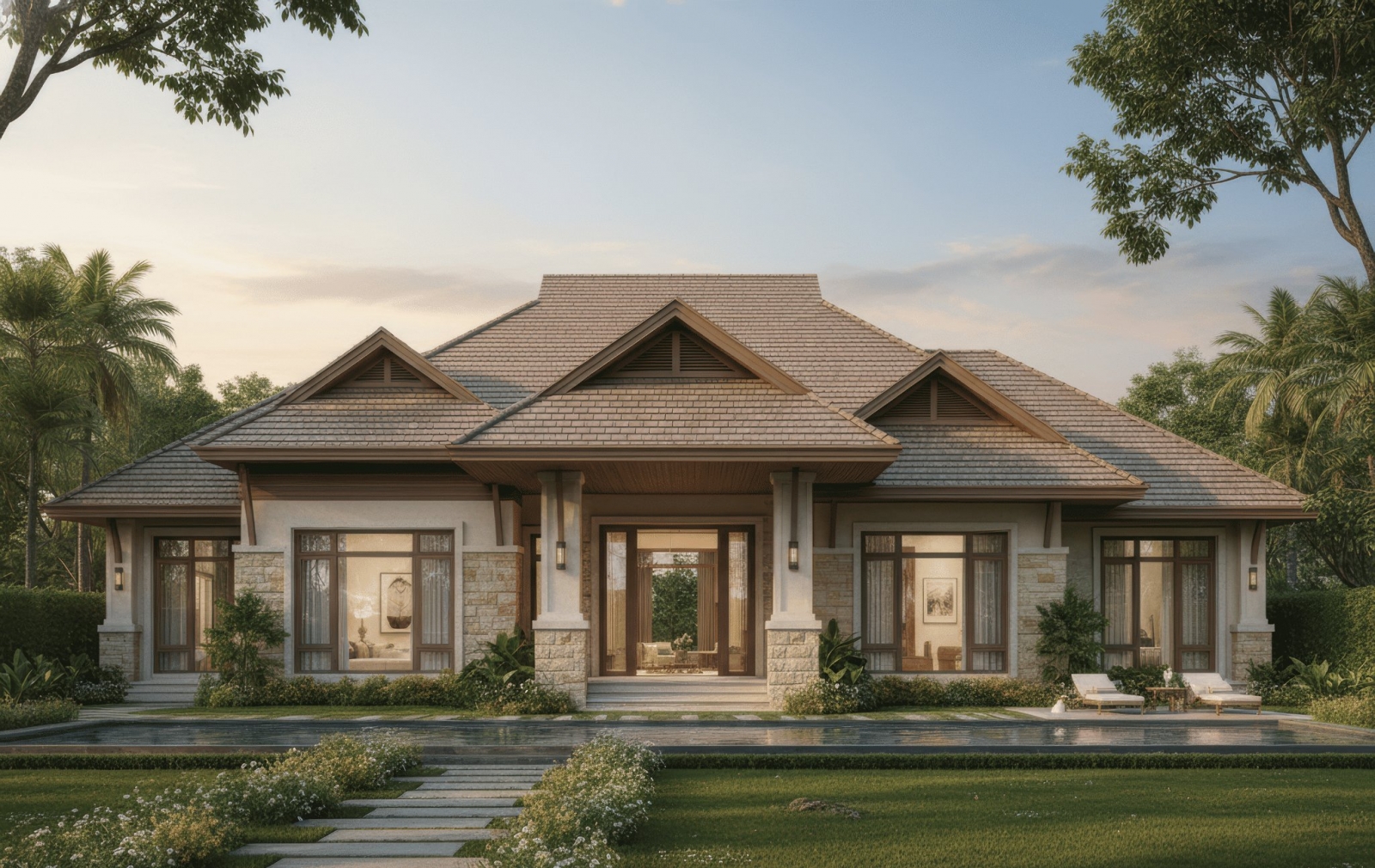 45+ Mẫu nhà mái thái 1 tầng 3 phòng ngủ đẹp, hiện đại ở Việt Nam