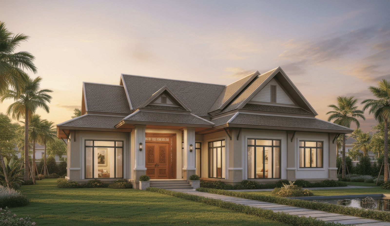 45+ Mẫu nhà mái thái 1 tầng 3 phòng ngủ đẹp, hiện đại ở Việt Nam