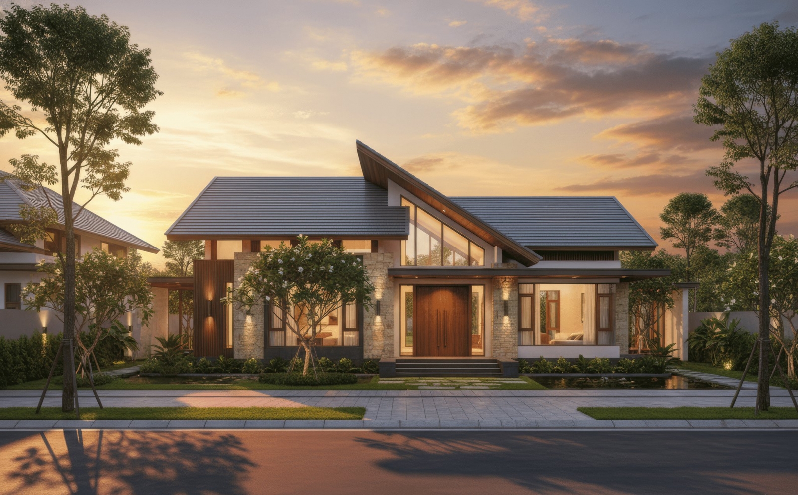 45+ Mẫu nhà mái thái 1 tầng 3 phòng ngủ đẹp, hiện đại ở Việt Nam