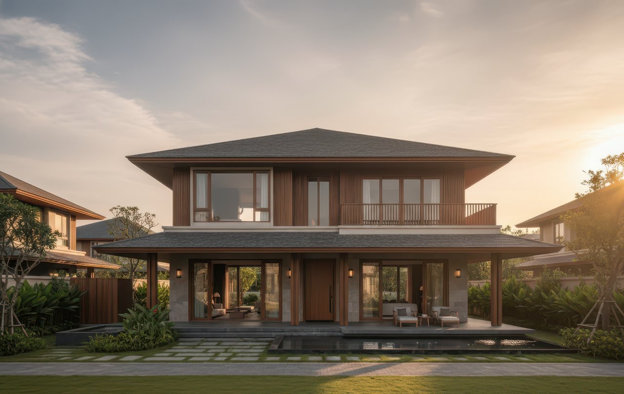 nhà biệt thự 2 tầng mái nhật