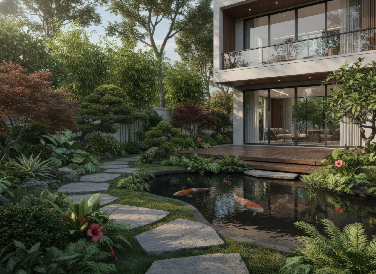 nhà biệt thự mái nhật 2 tầng