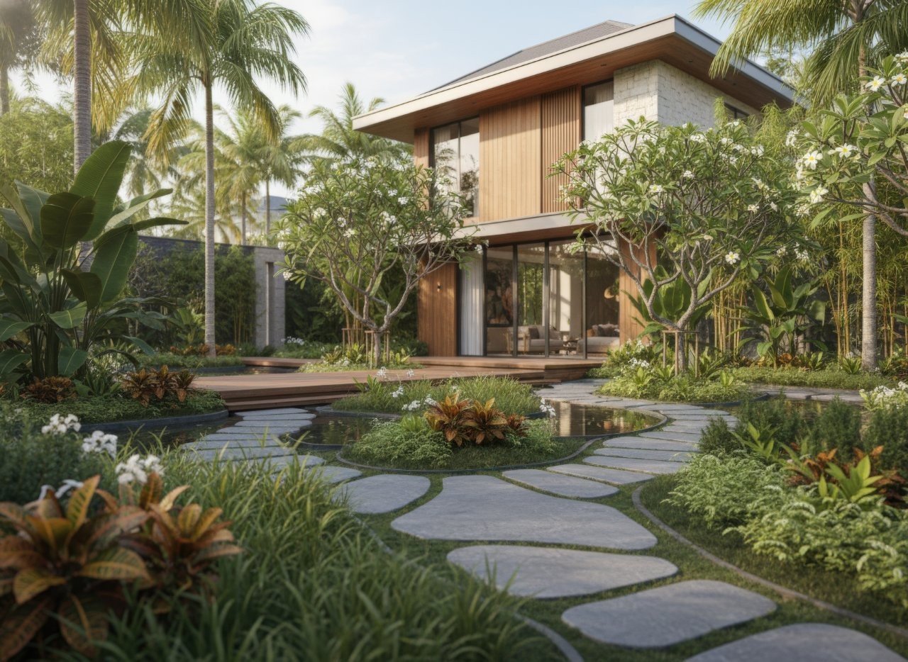 mẫu nhà vườn 2 tầng đơn giản