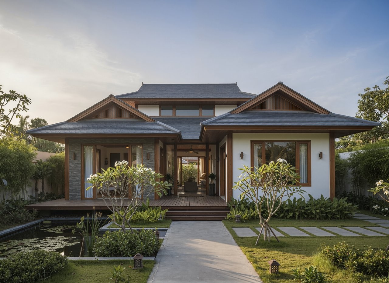 nhà biệt thự 2 tầng mái nhật