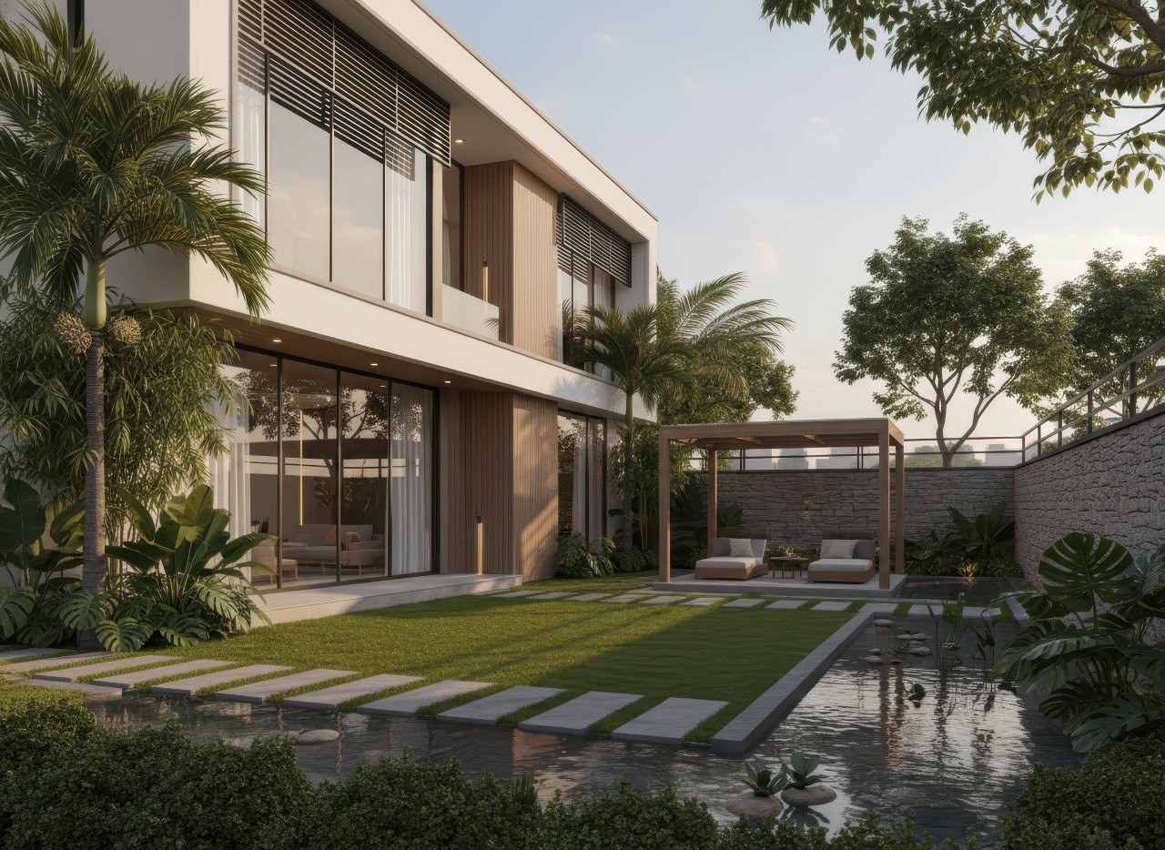 mẫu nhà vườn 2 tầng đơn giản