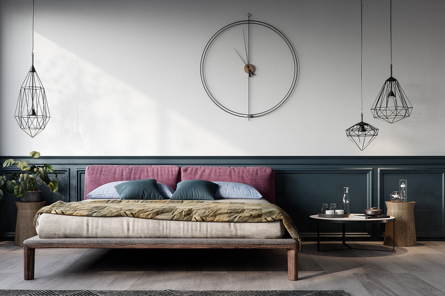 Đèn trang trí phòng ngủ với chất liệu kim loại đơn giản, hiện đại