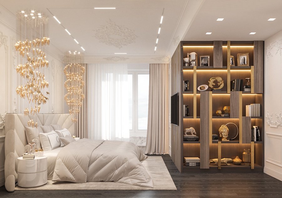 Đèn thả trần phòng ngủ phong cách Luxury sang trọng, cuốn hút