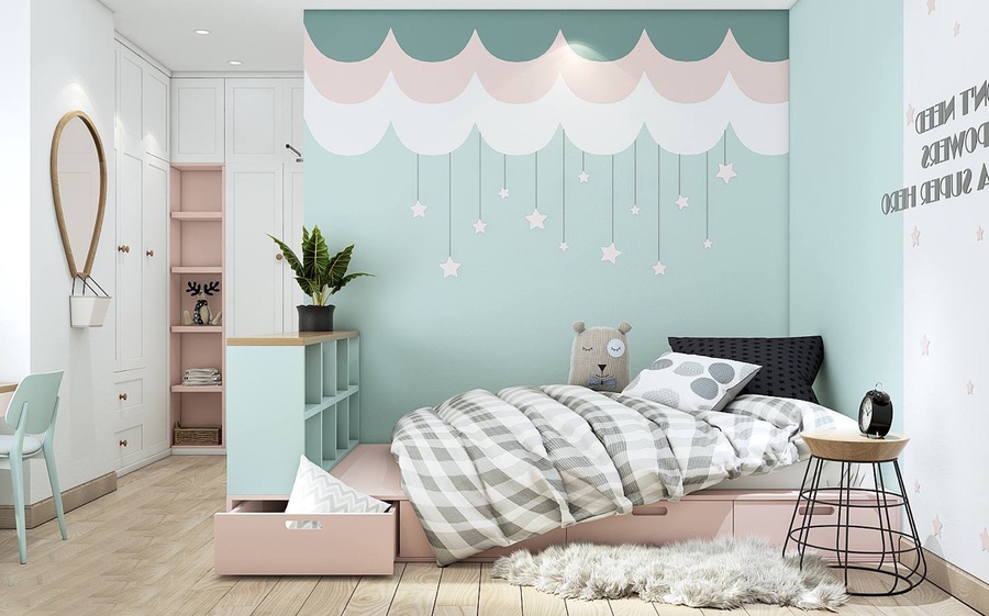 Mẫu 21: Phòng ngủ bé gái bắt mắt cùng tông màu pastel