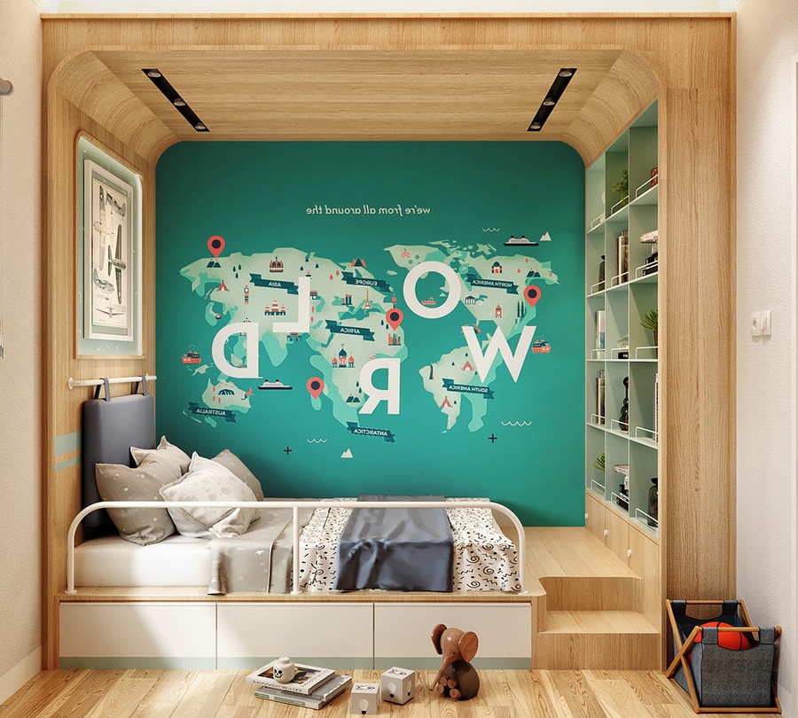  Thiết kế phòng ngủ bé trai ấn tượng cùng chủ đề thế giới