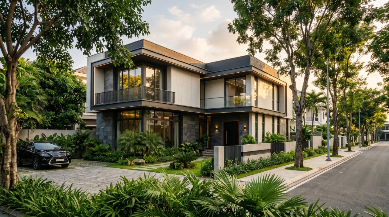mẫu nhà chữ l 2 tầng