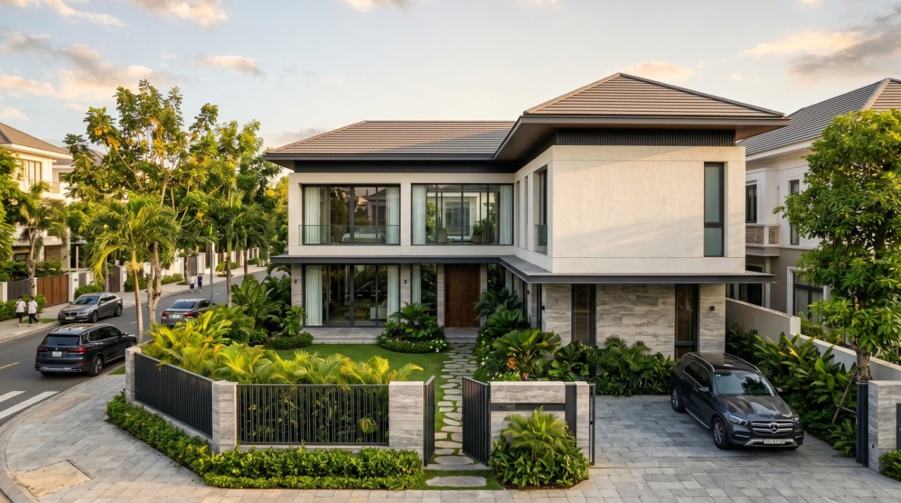 mẫu nhà chữ l 2 tầng hiện đại đẹp