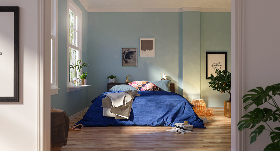 Một chút ấn tượng cùng màu xanh da trời sơn phòng ngủ
