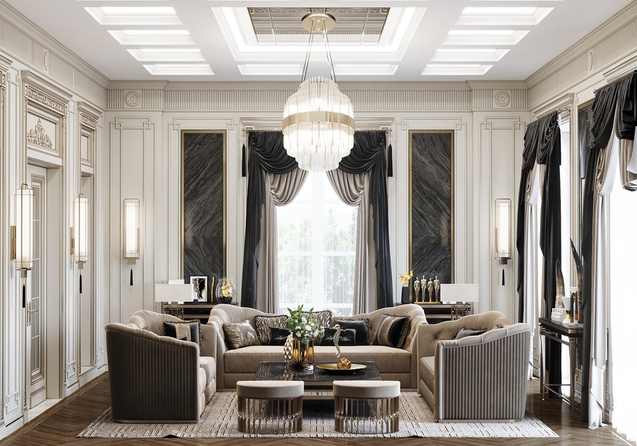 10 Mẫu thiết kế nội thất phòng khách tân cổ điển đẹp và sang trọng nhất 2022