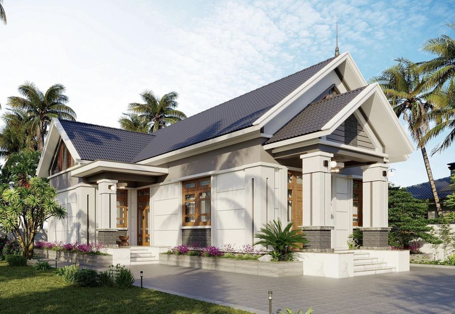 24+ Mẫu nhà mái thái 1 tầng đẹp, thiết kế hiện đại, đơn giản
