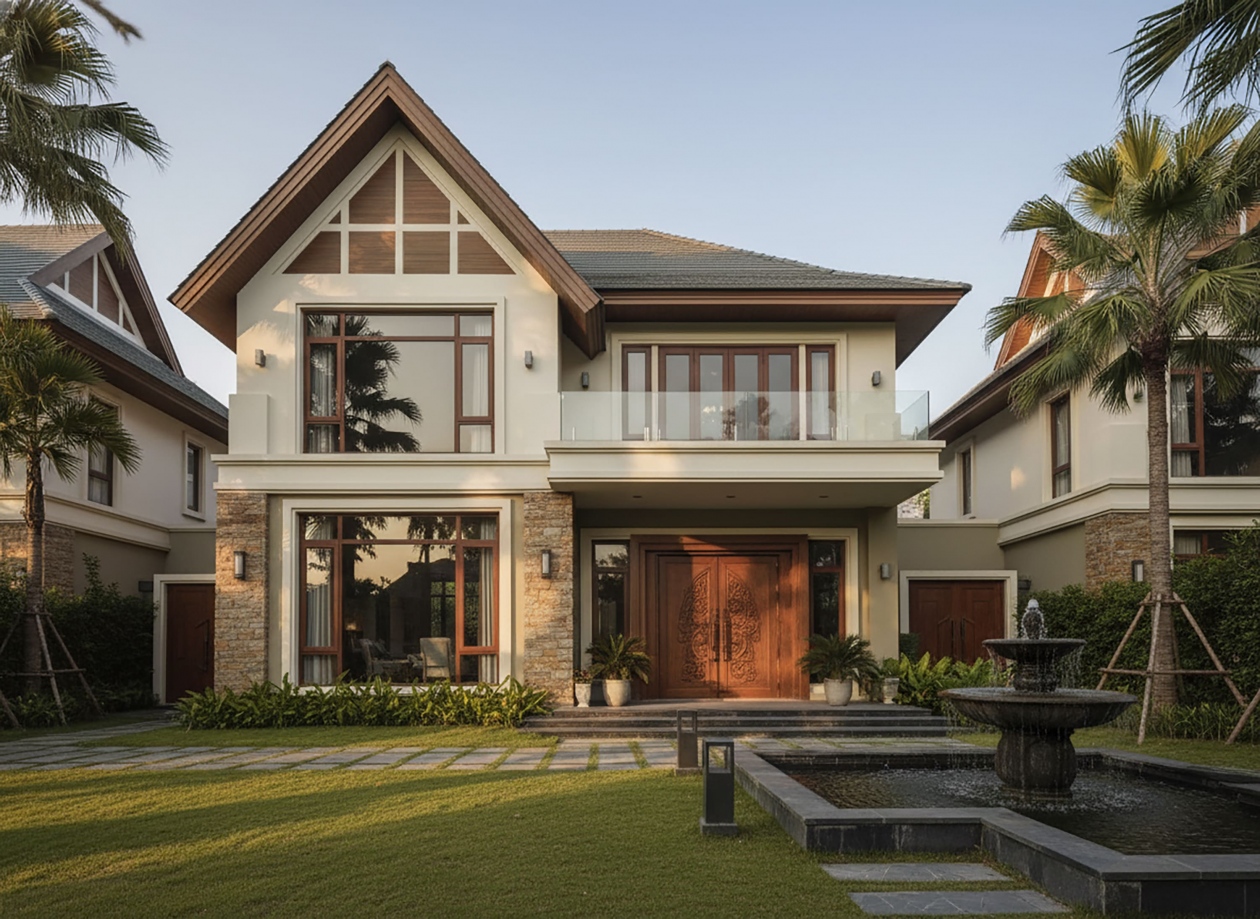 34+ Mẫu nhà 2 tầng mái Thái 100m2 đơn giản, hiện đại xu hướng 2026