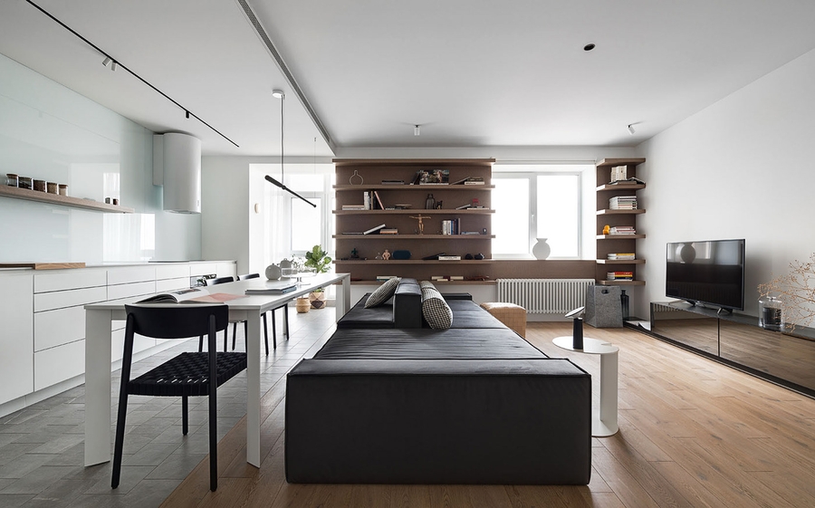 Chất liệu gỗ góp mặt trong nhiều chi tiết thiết kế phòng khách