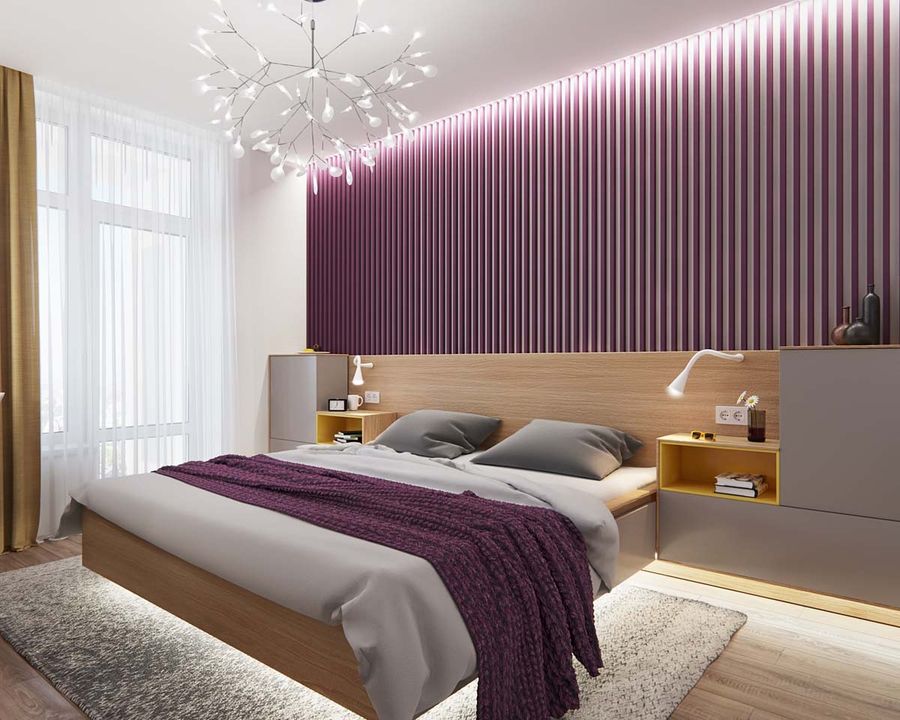 Mẫu thiết kế phòng ngủ đẹp màu tím, sang trọng cho người mệnh Hỏa 