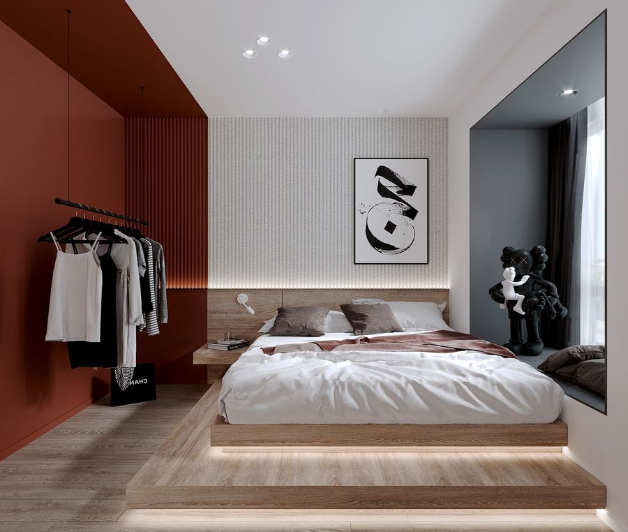 Phòng ngủ đẹp hiện đại với bục giường ngủ thông minh giúp tối ưu không gian 