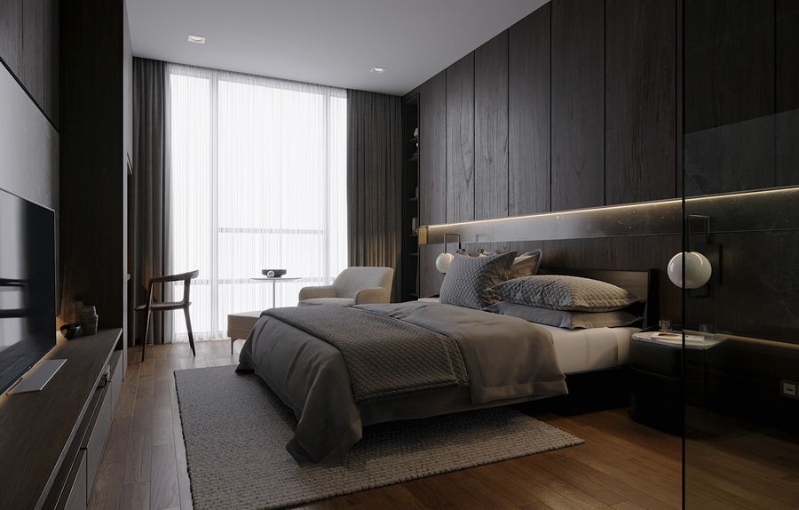 Phòng ngủ sang trọng, ấm cúng với chất liệu gỗ