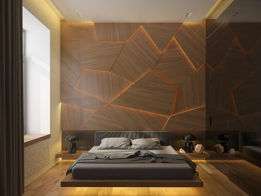 Phòng ngủ hiện đại sang trọng trang trí với đèn led tạo không gian thư giãn độc đáo.