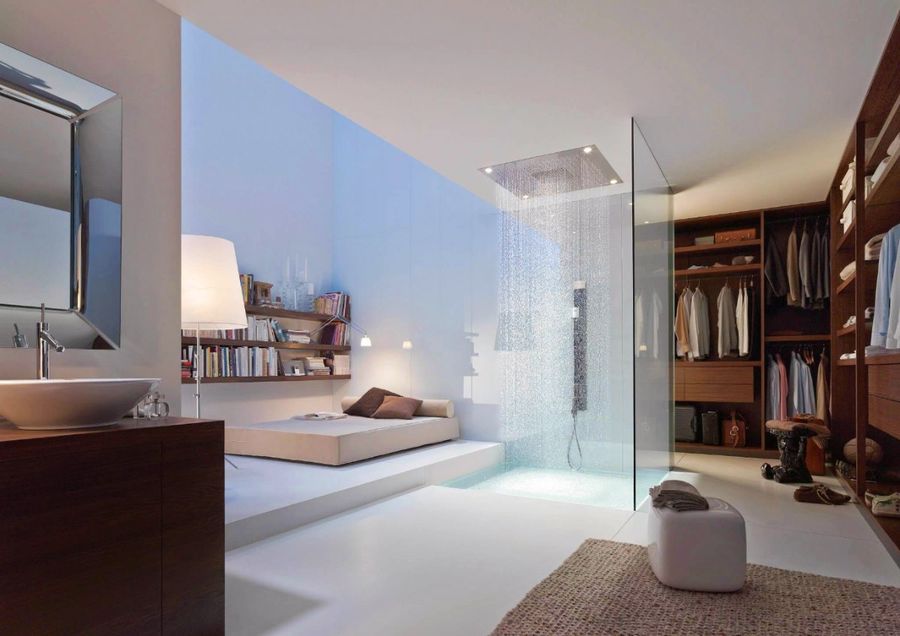 Phòng ngủ được tích hợp trực tiếp với phòng tắm và phòng thay đồ hiện đại
