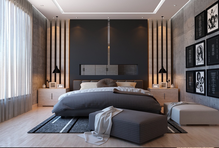 Phòng ngủ hiện đại với tông màu đen sang trọng