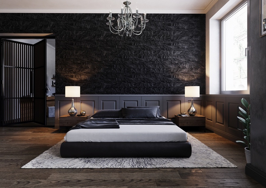 Phòng ngủ hiện đại với tông màu đen sang trọng