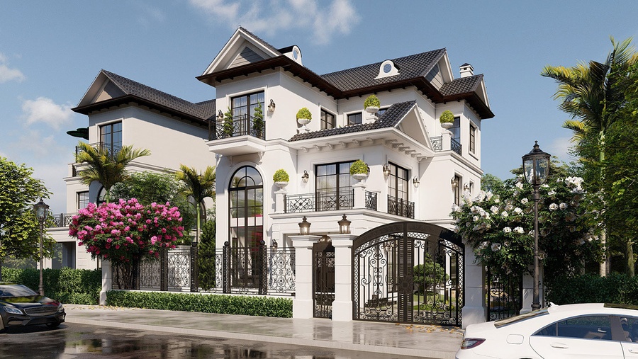 20+ Mẫu thiết kế biệt thự kiểu Pháp 1 2 3 tầng đẹp, sang trọng 2021
