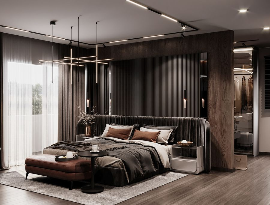 thiết kế phòng ngủ 30m2 có phòng thay đồ