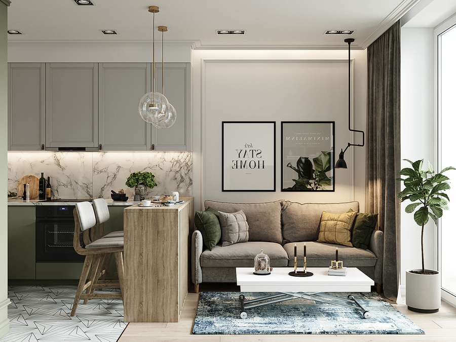 10 mẫu thiết kế căn hộ chung cư 50m2 2 phòng ngủ đẹp nhất 2022