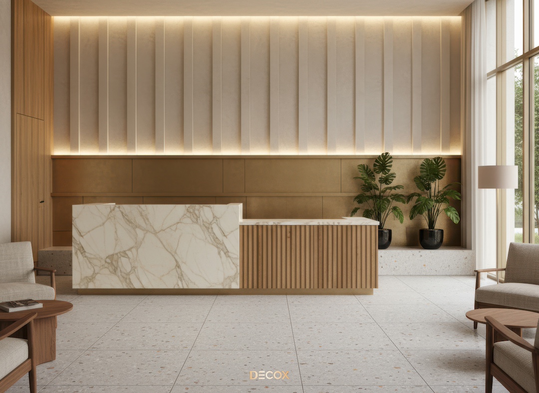 30+ Mẫu thiết kế quầy lễ tân (Văn phòng/Spa/Khách sạn) đẹp, hiện đại