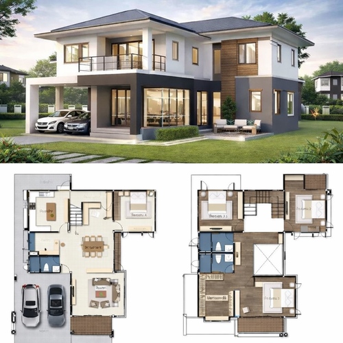 15+ Mẫu bản vẽ nhà 2 tầng, đẹp, đơn giản (có bản thiết kế AutoCAD + 3D)