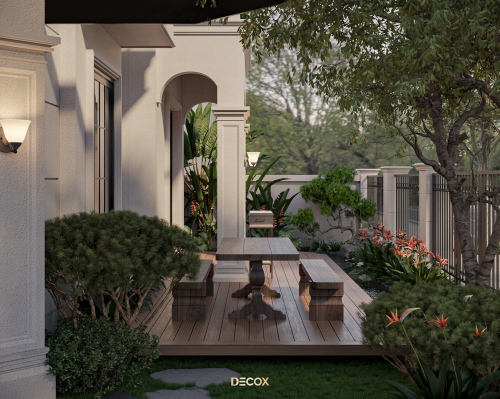 25+ Mẫu thiết kế sân sau nhà ống có sân vườn, giếng trời đẹp, hiện đại