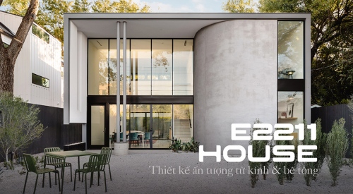 Nhà mái Nhật E2211 House – Ấn tượng mạnh mẽ đến từ kính và bê tông