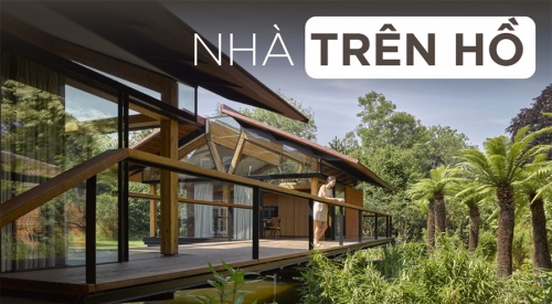 Ngôi nhà mái Nhật được thiết kế trên bề mặt hồ nước đầy thơ mộng